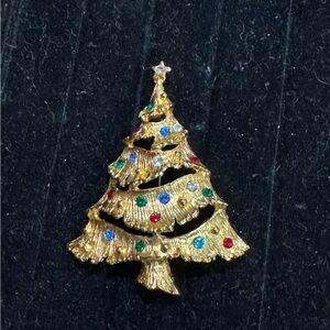 Christmas Tree Rhinestone Brooch